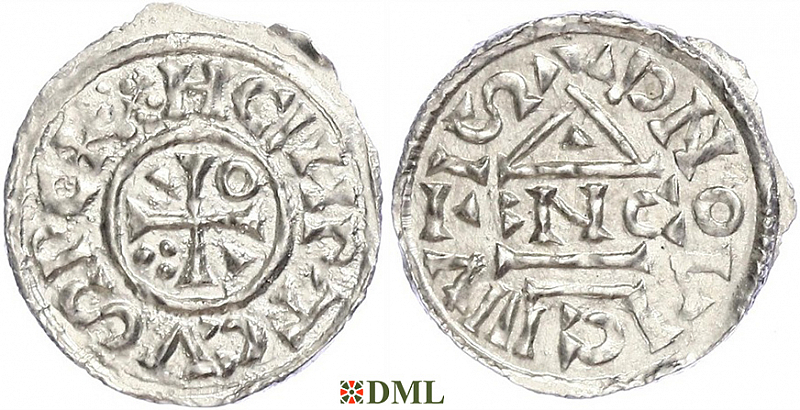 Обол, Германия, Бавария, Heinrich II (1002-1024), м.д. Regensburg, монетарий ENCO, Hahn 1976, 28d8