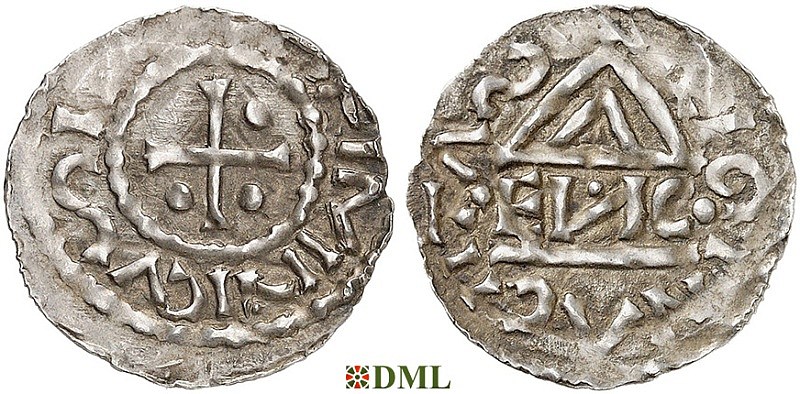 Денарий, Германия, Бавария, Heinrich I (948-955), м.д. Regensburg, монетарий •EИC•, Hahn 1976, 10e4