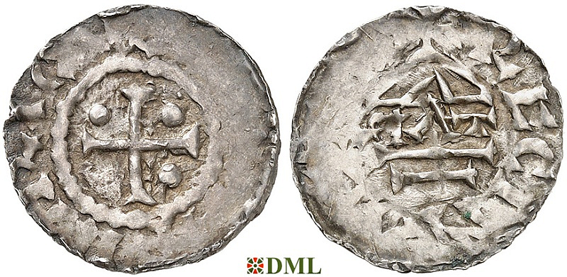 Денарий, Германия, Бавария, Heinrich I (948-955), м.д. Regensburg, монетарий RɅT, Hahn 1976, 10k2