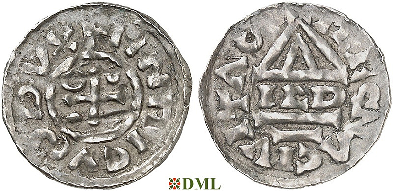 Денарий, Германия, Бавария, Heinrich II (985–995), м.д. Regensburg, монетарий IL•D, Hahn 1976, 22e1