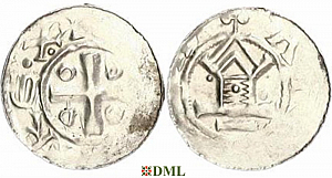 Денарий, Германия, Саксония, Otto III (983-1002), м.д. Goslar, type OAP