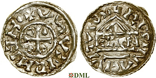 Денарий, Германия, Бавария, Heinrich II (985–995), м.д. Regensburg, монетарий ELLN, Hahn 1976, 22c2