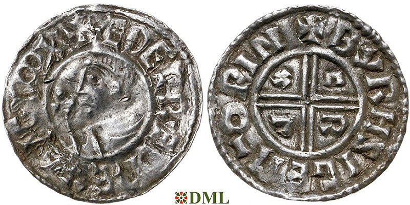 Денарий, Англия, Æthelred II (978-1016), м.д. Winchester, монетарий Byrhtsige, North 770