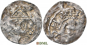 Денарий, Германия, Нижняя Лотарингия, Anonymous bishop, м.д. Aachen, Ilisch 2014, 50.21