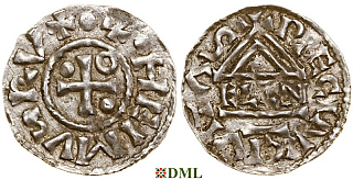 Денарий, Германия, Бавария, Heinrich II (985–995), м.д. Regensburg, монетарий ELLN, Hahn 1976, 22c2.2