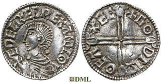 Денарий, Англия, Æthelred II (978-1016), м.д. Exeter, монетарий Goda, North 774