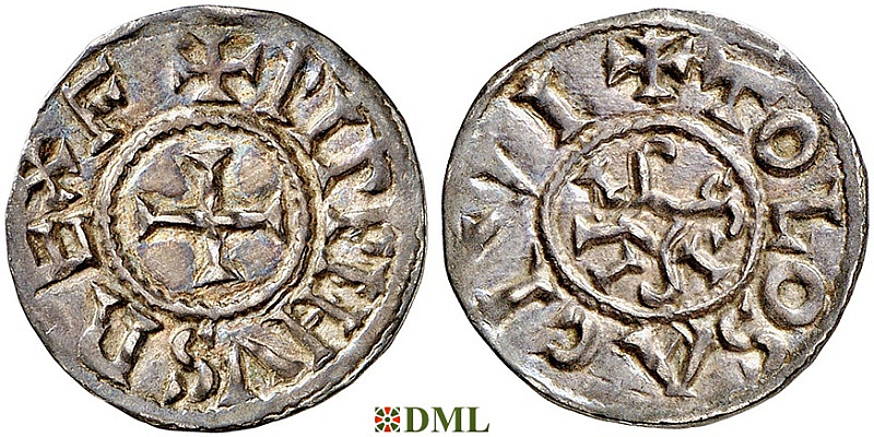 Денье, Каролинги, Pepin I (817-838) или Pepin II (839-852), м.д. Toulouse