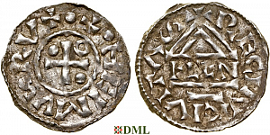 Денарий, Германия, Бавария, Heinrich II (985–995), м.д. Regensburg, монетарий ELLN, Hahn 1976, 22c2.2