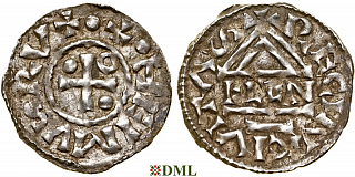 Денарий, Германия, Бавария, Heinrich II (985–995), м.д. Regensburg, монетарий ELLN, Hahn 1976, 22c2.2