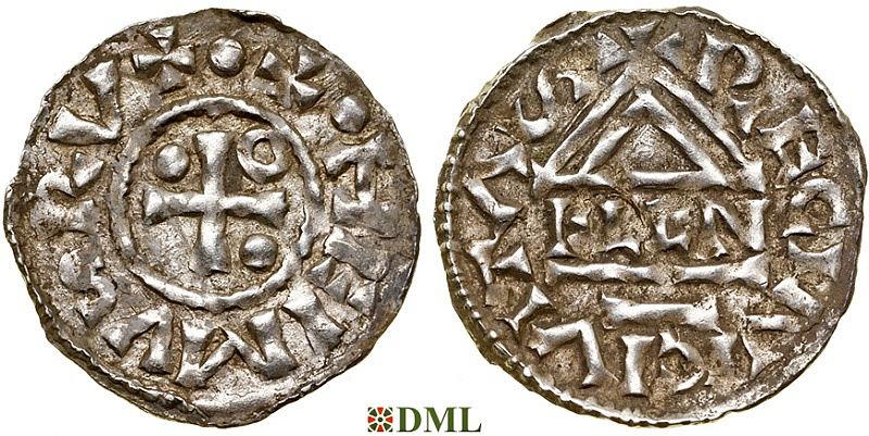 Денарий, Германия, Бавария, Heinrich II (985–995), м.д. Regensburg, монетарий ELLN, Hahn 1976, 22c2.2