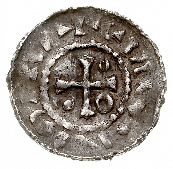 Денарий, Германия, Бавария, Hg. Heinrich II (985-995), м.д. Regensburg, монетарий MAO, Hahn 1976, 22f1