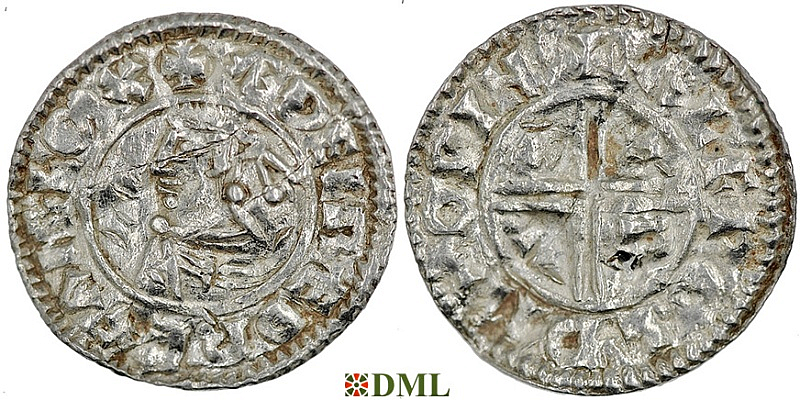 Денарий, Англия, Æthelred II (978-1016), м.д. Winchester, монетарий Ælfweald, North 773/770