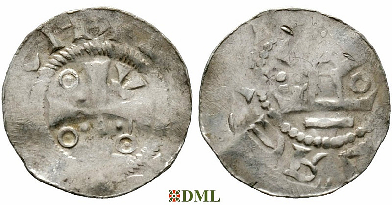 Денарий, Германия, Саксония, Otto III (983-1002), м.д. Goslar, type OAP