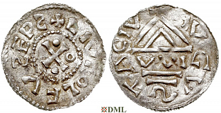 Денарий, Германия, Швабия, Liutolf (989-995), м.д. Augsburg, монетарий WI, Hahn 1976, 138a1