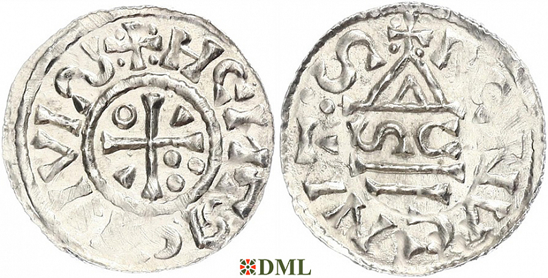 Денарий, Германия, Бавария, Heinrich II (1002-1024), м.д. Regensburg, монетарий SC, Hahn 1976, 27h4