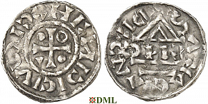 Денарий, Германия, Бавария, Heinrich IV (995-1002), м.д. Regensburg, монетарий EИC, Hahn 1976, 25c6