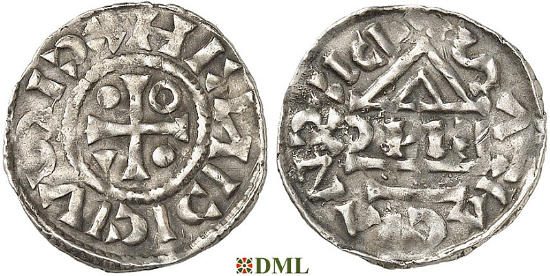 Денарий, Германия, Бавария, Heinrich IV (995-1002), м.д. Regensburg, монетарий EИC, Hahn 1976, 25c6