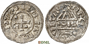 Денарий, Германия, Бавария, Heinrich II (985–995), м.д. Regensburg, монетарий SIC, Hahn 1976, 22g1