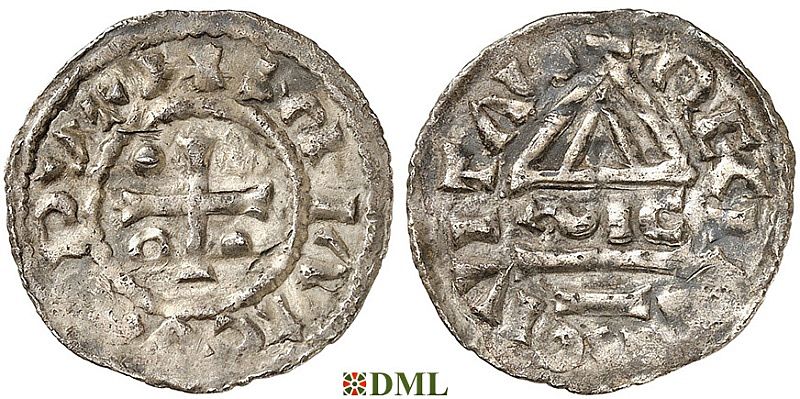 Денарий, Германия, Бавария, Heinrich II (985–995), м.д. Regensburg, монетарий SIC, Hahn 1976, 22g1