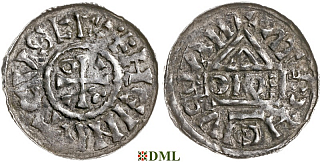 Денарий, Германия, Бавария, Heinrich II (1002-1024), м.д. Nabburg, монетарий ECIC, Hahn 1976, 74b1