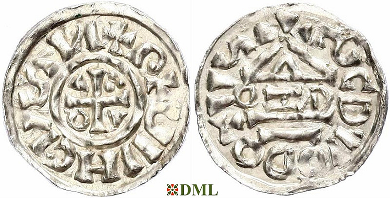 Денарий, Германия, Бавария, Heinrich II (1002-1024), м.д. Salzburg, монетарий OZO, Hahn 1976, 89a5