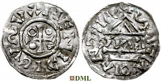 Денарий, Германия, Бавария, Heinrich IV (995-1002), м.д. Regensburg, монетарий EИC, Hahn 1976, 25c6.2