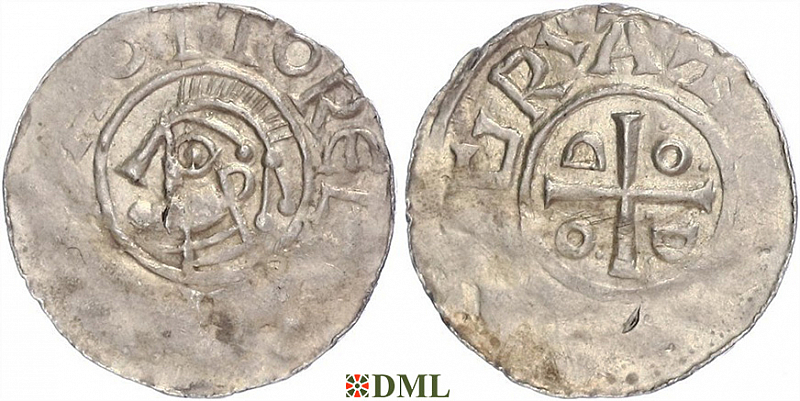 Денарий, Германия, Саксония, Otto III (983-1002), м.д. Goslar, type OAP, Dbg. 1164