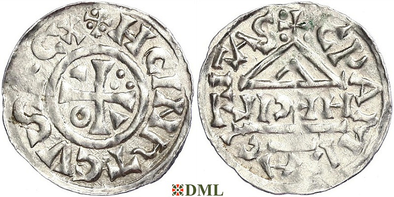 Денарий, Германия, Бавария, Heinrich II (1002-1024), м.д. Cham, монетарий HECIL, Hahn 1976, 80a1