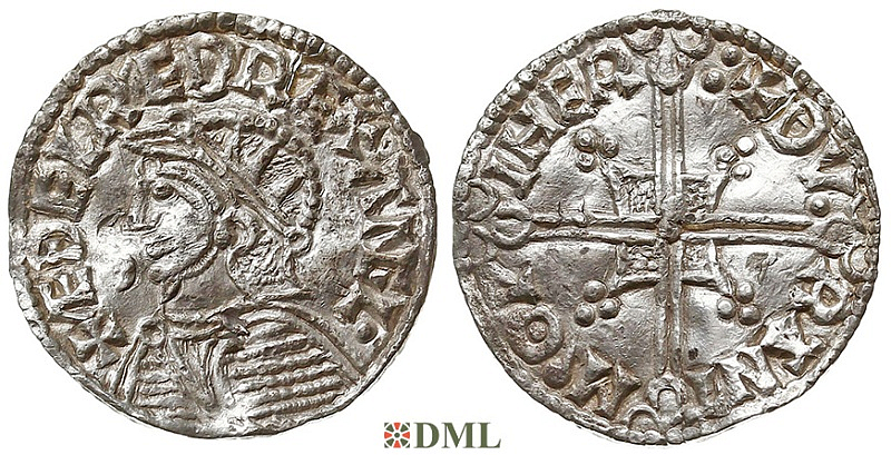 Денарий, Англия, Æthelred II (978-1016), м.д. Worcester, монетарий Durant, North 775 