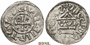 Денарий, Германия, Бавария, Heinrich II (1002-1024), м.д. Regensburg, монетарий OWИ, Hahn 1976, 27j1
