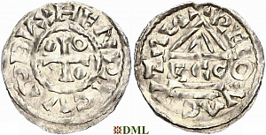 Денарий, Германия, Бавария, Heinrich II (985-995), м.д. Regensburg, монетарий ECCO, Hahn 1976, 22b2