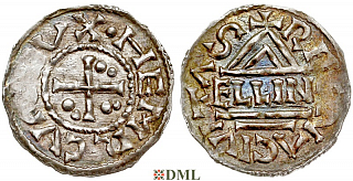 Денарий, Германия, Бавария, Hg. Heinrich II (955-976), м.д. Regensburg, монетарий ELLIN, Hahn 1976, 16d2
