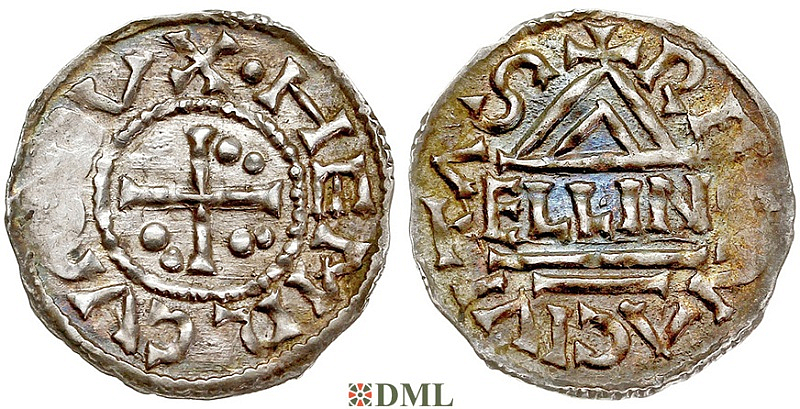 Денарий, Германия, Бавария, Hg. Heinrich II (955-976), м.д. Regensburg, монетарий ELLIN, Hahn 1976, 16d2