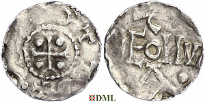 Денарий, Германия, Нижняя Лотарингия, Otto III (983-996), м.д. Dinant, Ilisch 2014, 30.1