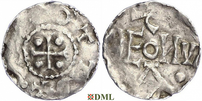 Денарий, Германия, Нижняя Лотарингия, Otto III (983-996), м.д. Dinant, Ilisch 2014, 30.1