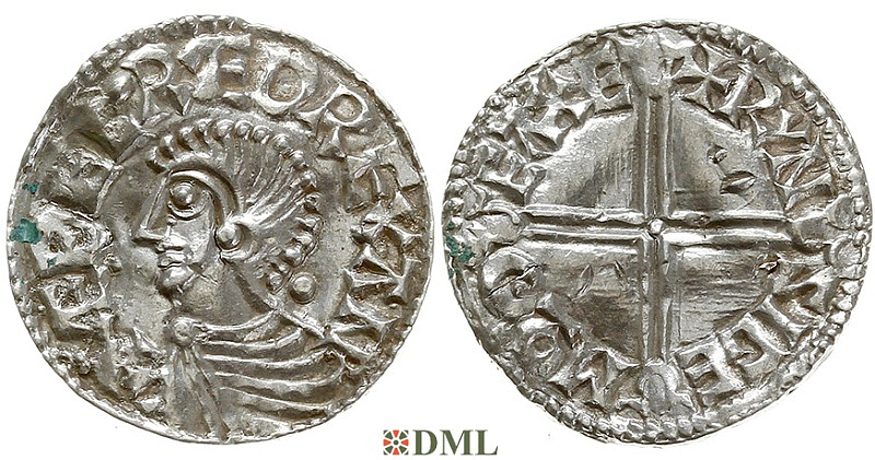 Денарий, Англия, Æthelred II (978-1016), м.д. Exeter, монетарий Wynsige, North 774