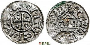 Денарий, Германия, Бавария, Heinrich II (1002-1024), м.д. Regensburg, монетарий ANNO, Hahn 1976, 27a3
