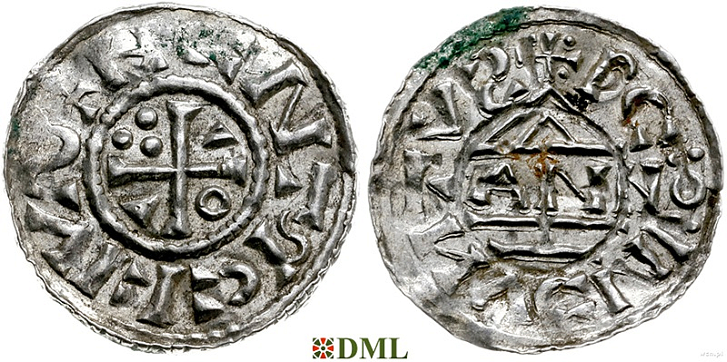 Денарий, Германия, Бавария, Heinrich II (1002-1024), м.д. Regensburg, монетарий ANNO, Hahn 1976, 27a3