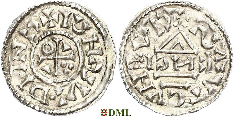 Денарий, Германия, Бавария, Heinrich II (1002-1024), м.д. Regensburg, монетарий EИCI, Hahn 1976, 27d3