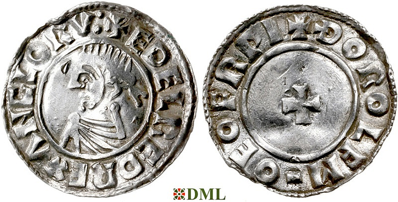 Денарий, Англия, Æthelred II (978-1016), м.д. York, монетарий Thorulf, North 777