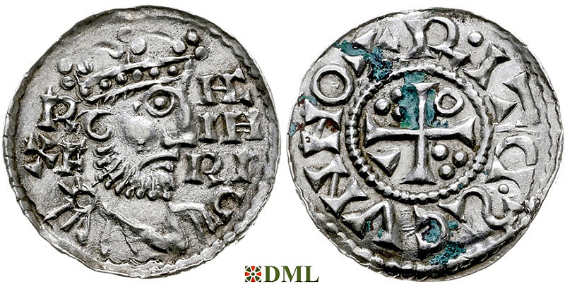 Денарий, Германия, Бавария, Heinrich II (1002-1024), м.д. Regensburg, монетарий ONNΛ, Hahn 1976, 29a7.1