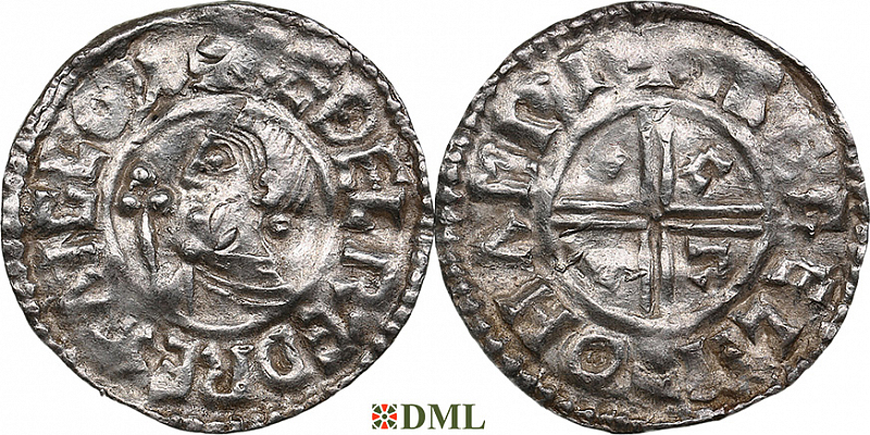 Денарий, Англия, Æthelred II (978-1016), м.д. Southampton, монетарий Isegel , North 770