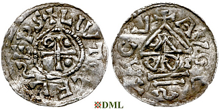Денарий, Германия, Швабия, Liutolf (989-995), м.д. Augsburg, монетарий WI, Hahn 1976, 138a1