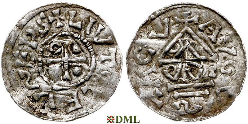 Денарий, Германия, Швабия, Liutolf (989-995), м.д. Augsburg, монетарий WI, Hahn 1976, 138a1