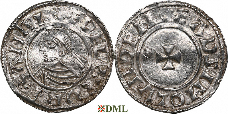 Денарий, Англия, Æthelred II (978-1016), м.д. London, монетарий Eadsige, North 777
