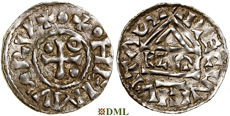 Денарий, Германия, Бавария, Heinrich II (985–995), м.д. Regensburg, монетарий ELLN, Hahn 1976, 22c2.2