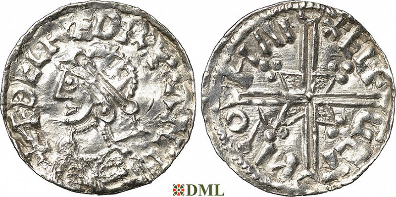 Денарий, Англия, Æthelred II (978-1016), м.д. Southampton, монетарий Leofsige, North 775
