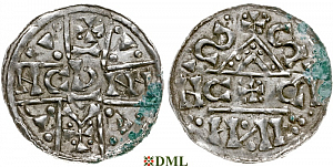 Денарий, Германия, Бавария, Heinrich V (1018-1023), м.д. Salzburg, монетарий C✠C , Hahn 1976, 99c5.A