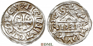 Денарий, Германия, Бавария, Heinrich II (1002-1024), м.д. Cham, монетарий HECIL, Hahn 1976, 80a1.2