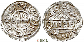 Денарий, Германия, Бавария, Heinrich II (1002-1024), м.д. Cham, монетарий HECIL, Hahn 1976, 80a1.2